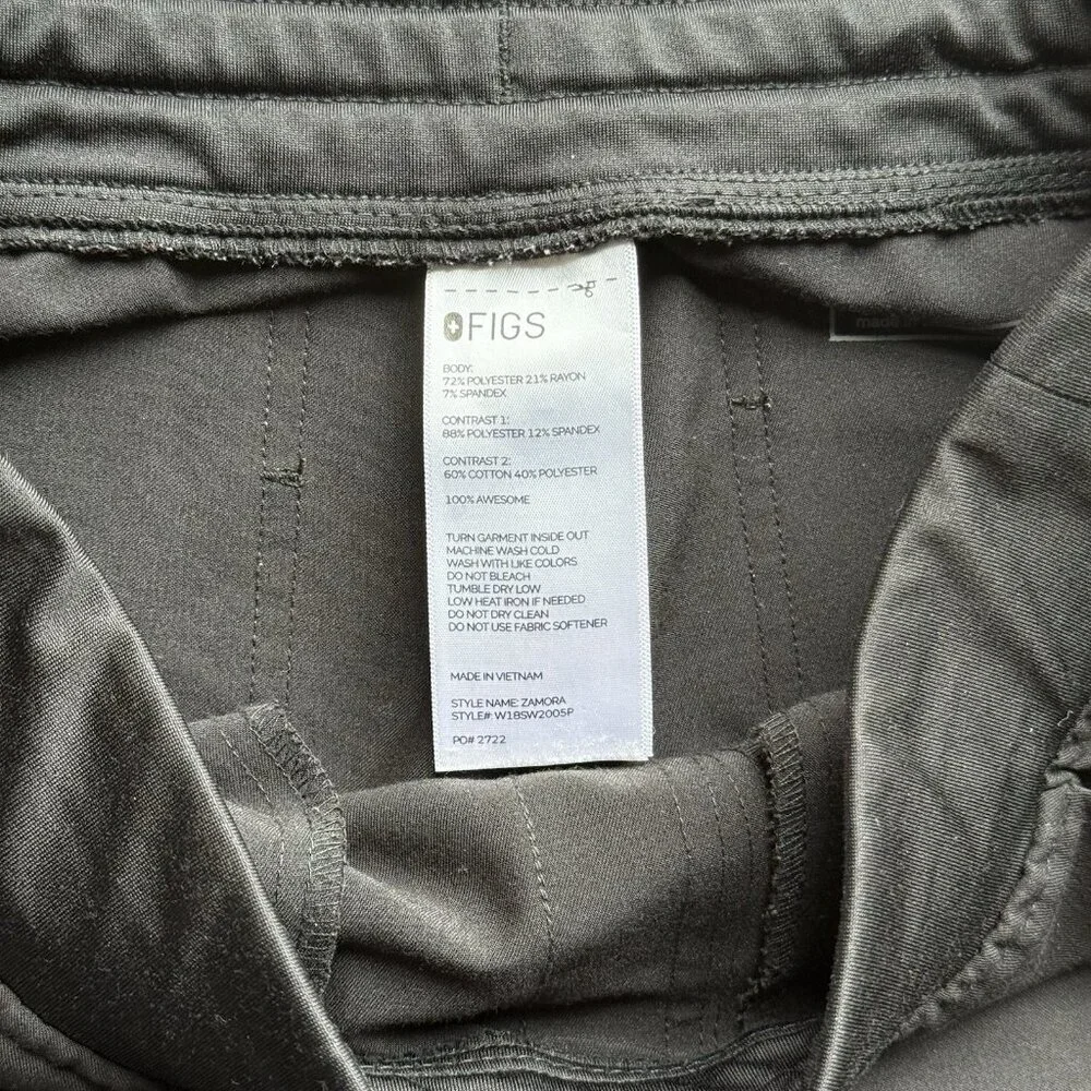 Womens FIGS Technical Collection Zamora Black Scrub Pants Joggers‎ Size XS Nurse